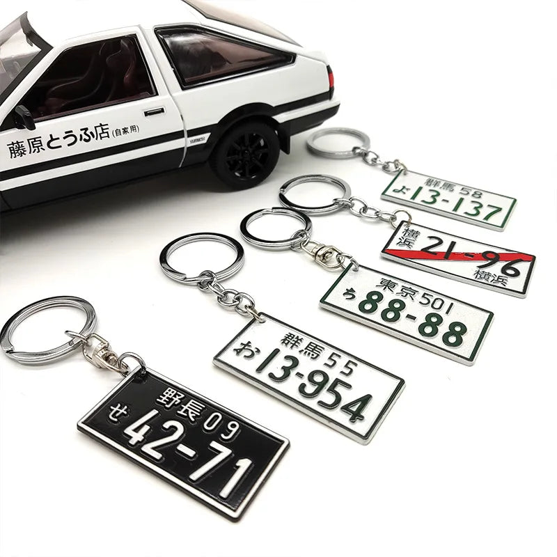 JDM Car Motorcycle Key Chain Simulation Alloy License Plate Keychain AE86 Fujiwara Tofu Surrounding Souvenir Pendant Key Rings