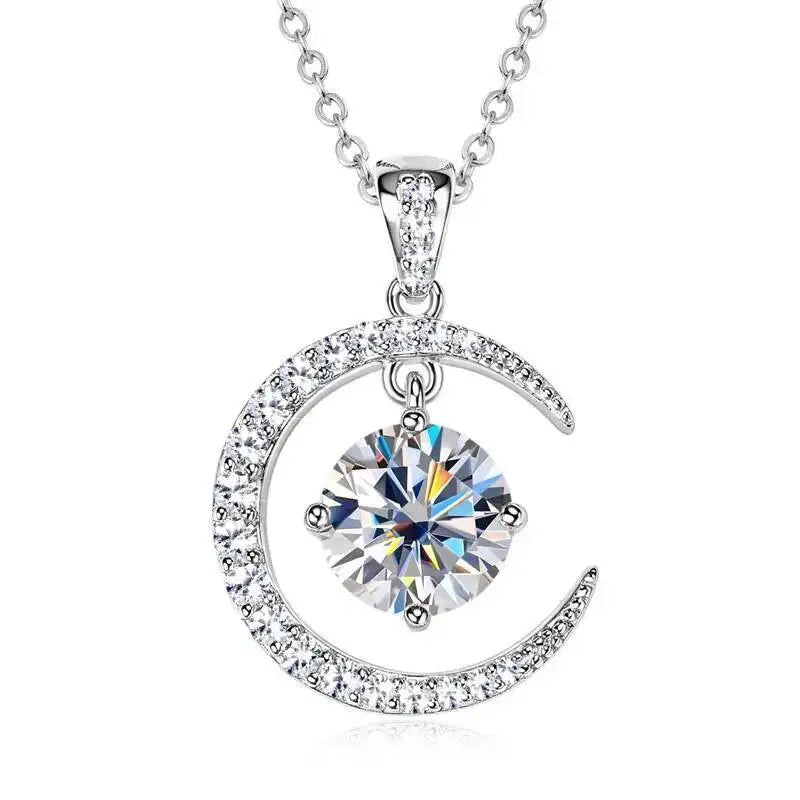 2CT D Color Moissanite Star Moon Pendant Necklace For Women 925 Sterling Silver Luxury Sparkling Jewelry Party Gift