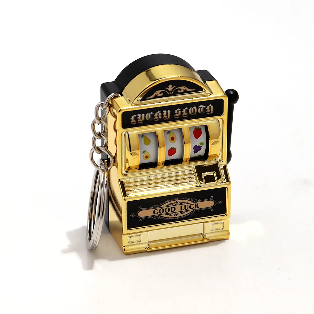 Mini Gambling Slot Machine Key Chains Creative Arcade Pocket Fruit Lucky Jackpot Gadget Antistress Toy Funny Games Keychain Ring