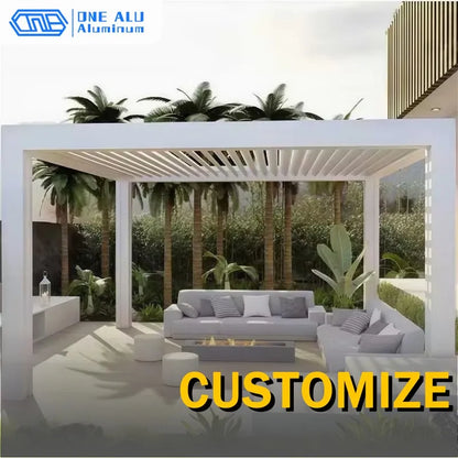 Motorized Bioclimatic Aluminum Pergola Adjustable Louvered Roof Outdoor Garden Gazebo For Patio Yard Deck All Weather Use