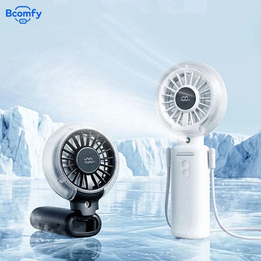 Portable Mist Fan Foldable Neck Hanging Fan USB Rechargeable Spray Fan Outdoor Mini Handheld Humidifier Fan with Digital Display