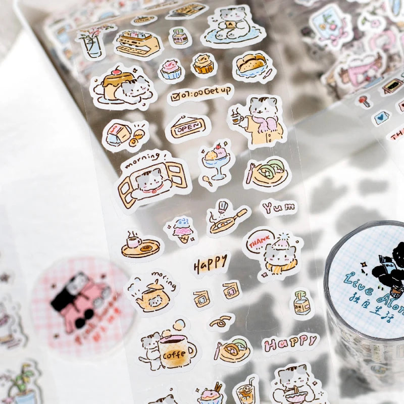 Journal GO 6.5x200cm Kitten Life Diary Tape Sticker Decorative Collage Adhesive DIY Scrapbooking Masking Tape Lovely Cat Sticker
