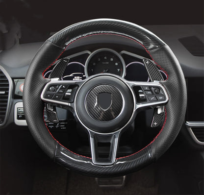For Porsche 718 911 Cayenne Macan Cayman Car Interior Sitcker Carbon Fiber Steering Wheel Panel Cover Trim Center Board Frame