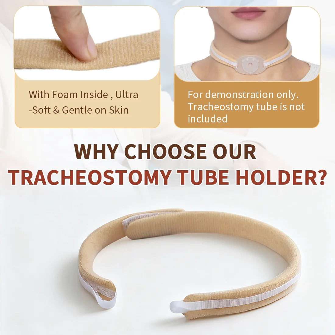 Ehucon Tracheostomy Tube Holder Adjustable Trach Tube Neck Strap with Hook Loop Skin-Friendly Tracheostomy Neckband Collar