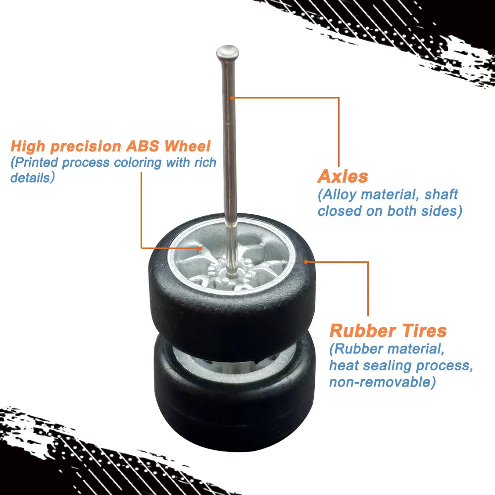 1/64 Wheels with Rubber Tires TE37 Refitting Parts for Diecast Model Car Matchbox Tomica D:11mm 1 Set