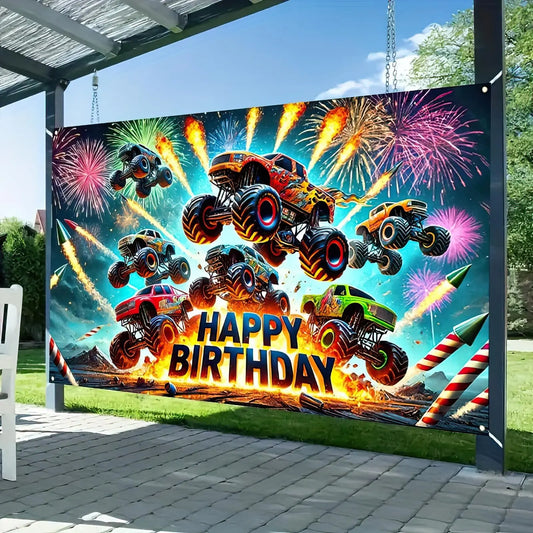 Monster truck birthday party banner, suitable for children's birthday celebration, car truck themed party decoration