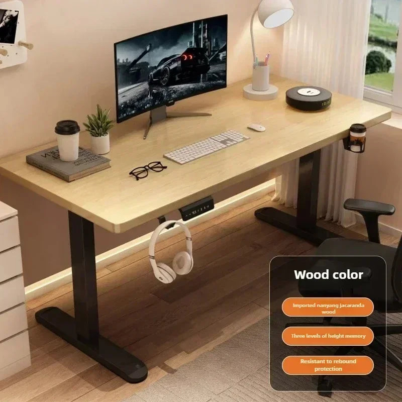 Solid Wood Electric Lifting Desk, Intelligent Computer Desk, Adjustable Gaming Desk, Home Learning and Office Desks, Workbench