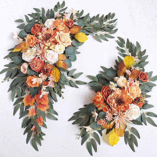 Yannew Burnt Orange Rustic Wedding Arch Flowers White Swag Drape Kit for Wedding Ceremony Reception Backdrop Floral Decoration