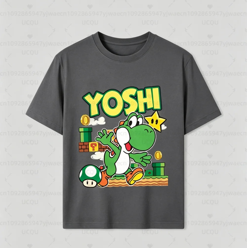 Boys Girls Family Kids T-shirt Tops Summer Cartoon Yoshi Men's Women's Short Sleeve T-shirt Tops Suitable For Adults And Kids