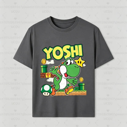 Boys Girls Family Kids T-shirt Tops Summer Cartoon Yoshi Men's Women's Short Sleeve T-shirt Tops Suitable For Adults And Kids