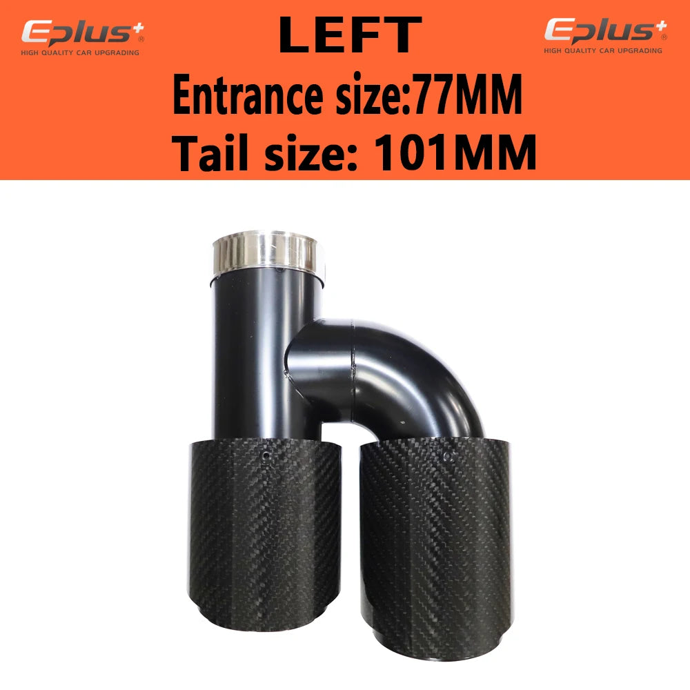 EPLUS Car Carbon Fiber Glossy Muffler Tip H Shape Double Exit Exhaust Pipe Mufflers Nozzle Decoration Universal Stainless Black