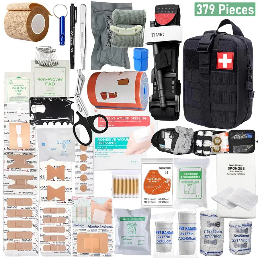379PCS Professional First Aid Kit Emergency Survival Kit for Car Home Camping Travel Outdoor Adventure Medical Supplies Trauma B