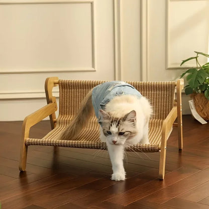 Large Sisal Cat Scratcher Lounge Bed, Off-Ground Breathable Cat Hammock, 2-in-1 Scratch & Rest Sofa, Durable Wooden Frame Cat Be