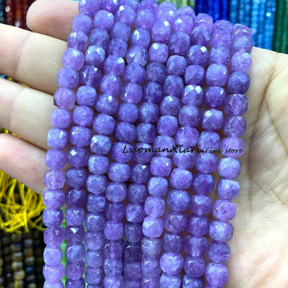 Natural Stone 7-8MM Faceted Square Lapis Lazuli Loose Cube Spacer Beads for Jewelry Making Diy Earrings Bracelets Accessories