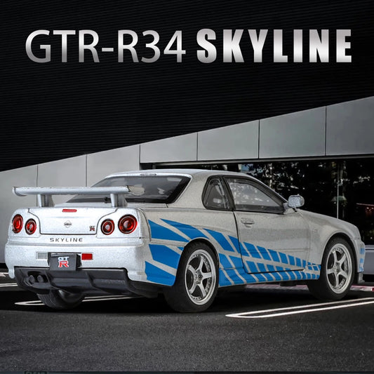 1:32 GTR Modified SKYLINE Supercar Alloy Car Diecast Metal Vehicle Model Sound Light Kids Toy Boy Gift CollectFast Furious Ornam