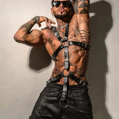 Men Sexy Leather Vest Bondage Lingerie Gay Harness Adjustable Body Chest Harness Full Body Bdsm Strap Belt  Exotic Accessorie