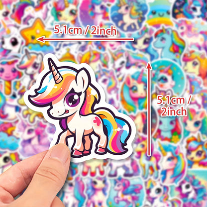 50Pcs Cute Rainbow Unicorn Stickers for Kids Waterproof Vinyl Stickers for Birthday Party Favors Cartoon Decals for Girls Gift