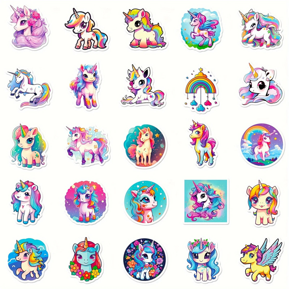 50Pcs Cute Rainbow Unicorn Stickers for Kids Waterproof Vinyl Stickers for Birthday Party Favors Cartoon Decals for Girls Gift