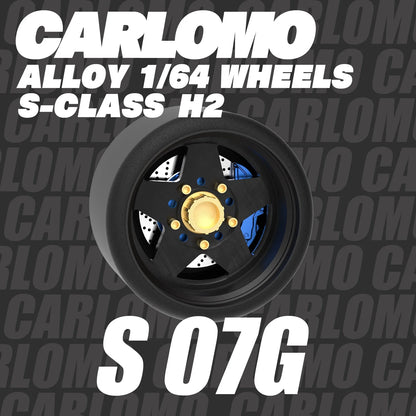 Carlomo S-Class Brand New 1/64 Alloy Wheels Rubber Tires with Brake Disc Assembly Rims for Model Diecast Car for model cars