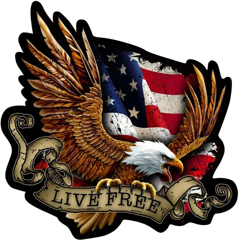 Funny American Flag Bald Eagle Motorcycle Sticker Waterproof Sunscreen Car Accessory Customizable Decal