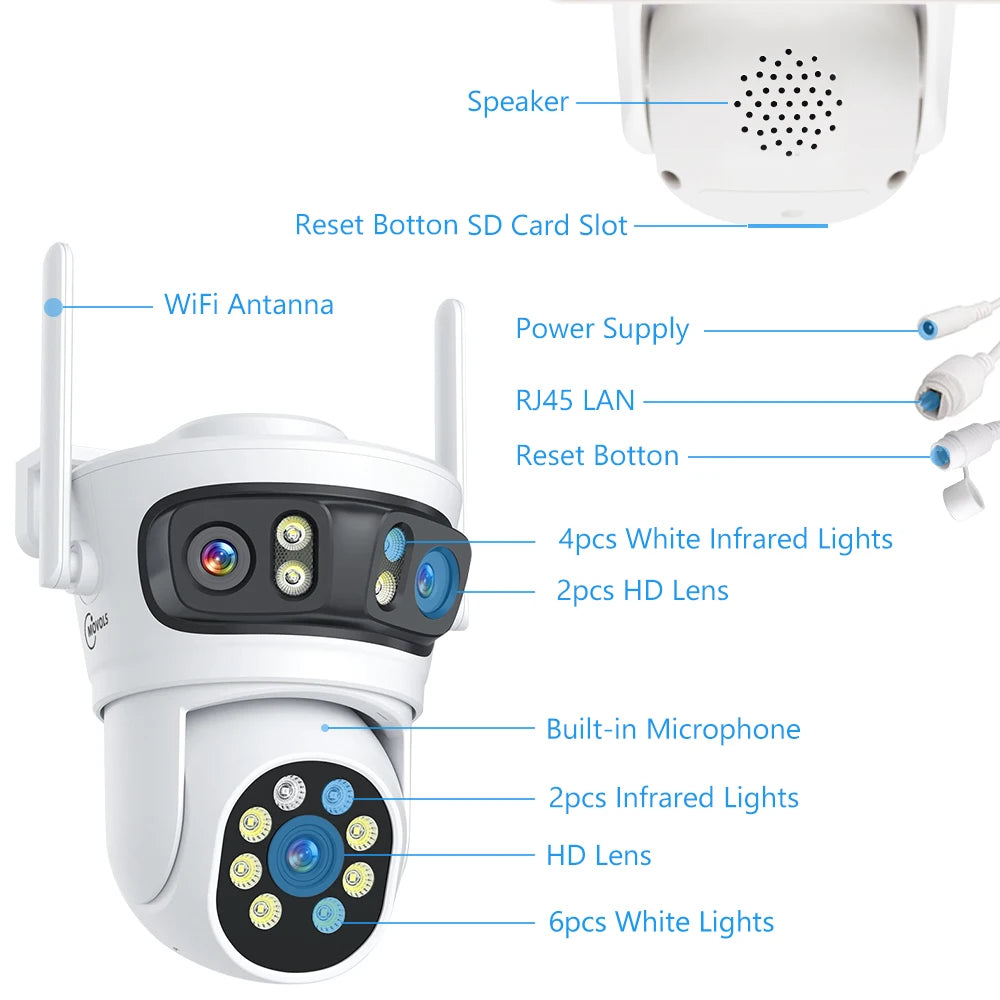 Movols 6MP Three Lens PTZ H.265 Wireless CCTV System Two Way Audio Waterproof IP Security Camera 10CH NVR Surveillance System