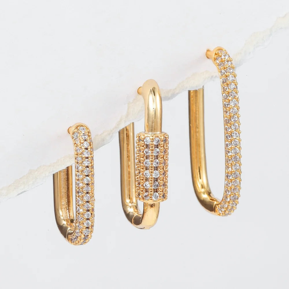 14K Gold-Plated Rectangular Zircon Earrings for Women Fashion High-Quality Geometric Three-Piece Earring Set Jewelry Accessories