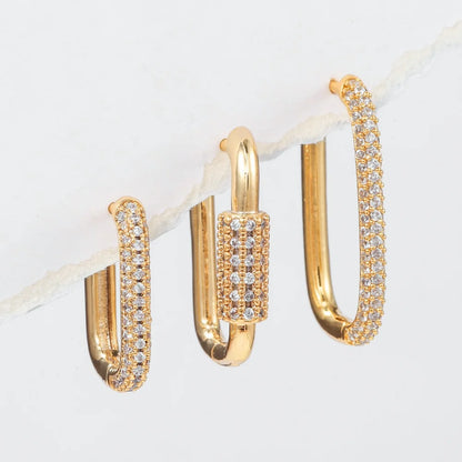 14K Gold-Plated Rectangular Zircon Earrings for Women Fashion High-Quality Geometric Three-Piece Earring Set Jewelry Accessories