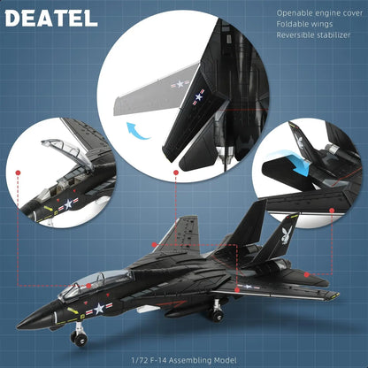 1:72 Scale F-14 Tomcat Fighter Jet Quick Build Model Kit Plastic Millitary F14 Airplane Assembly Aircraft Model with Stand Gift