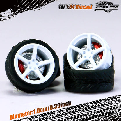 Kicarmod 1/64 Model Car ABS Wheels with Rubber Tire Brake Disc Refitting Parts Diameter 10mm For Model Car Tomica