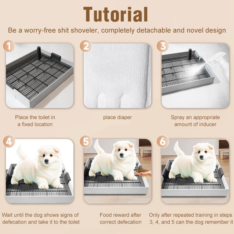 Flat Dog Potty Tray for Small & Medium-Sized Dogs - Pee Pad Fixation Flushable Anti-Stepping MessMess Easy Clean