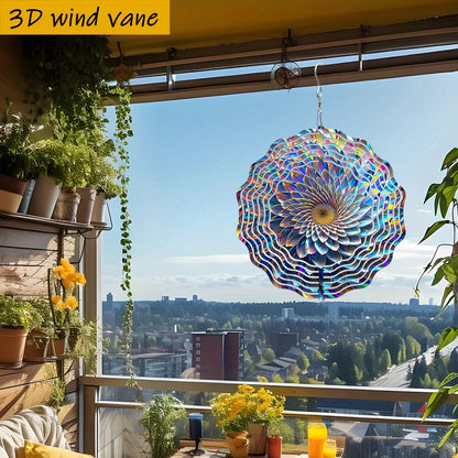 Flower Wind Vane with 360° Rotating Hook - Round Iron Metal Wind Spinner, Vibrant Multicolor Petals & Iridescent Rainbow Colors