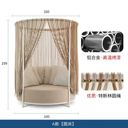 Outdoor bed Garden courtyard Round sofa bed Hotel resort Open-air creative rattan recliner Waterproof and sunscreen