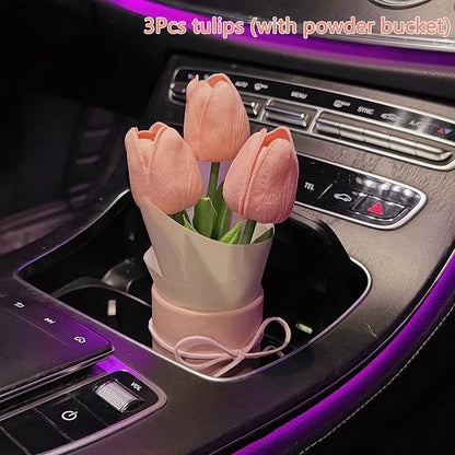 Creative Car Interior Decoration Cute Crafts Ornaments Car Tulip Bouquet Decorative Supplies Car Center Console Decoration Gifts