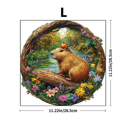Wooden Jigsaw Puzzle - Capybara with Pumpkin Forest Animal Puzzle, Unique Irregular Shaped Pieces, 4-6 Hours Assembly, Eco-Frien