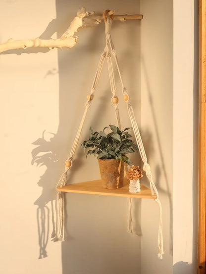 1/2/3-tier Floating Wall Shelf Wood Triangle Corner Display Stand Boho Home Decoration Living Room Bedroom Wall Hanging Decor