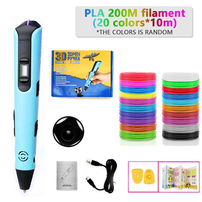 3D Printing Pen for Kids Safe Design LCD Display, DIY Drawing, Holiday Birthday Gift, ABS PLA Educational Intellectual Toy