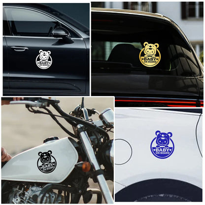 Baby On Board" Reflective Car & Motorcycle Decal - Durable Pvc, Cartoon Safety Warning Sticker For Windows