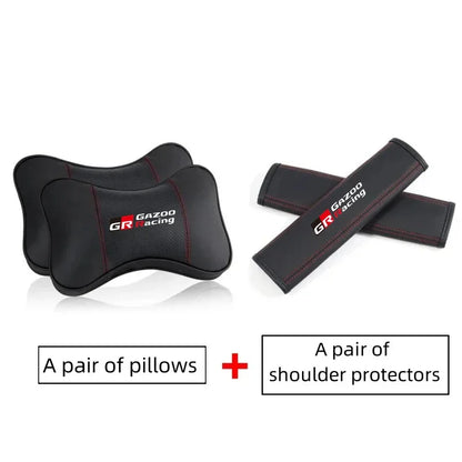 PU Leather Car Headrest Pillow Seatbelt Shoulder Pad For Toyota GR Sport GAZOO RACING Yaris Hil Corolla Car Accessories