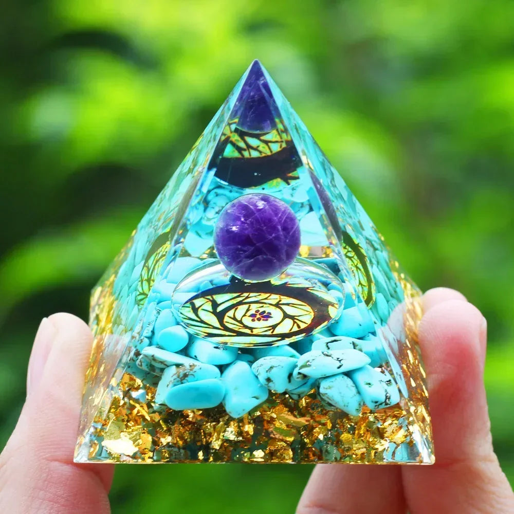 Energy Pyramid Orgonite Reiki Natural Amethyst Ball Healing Crystals Chakra Tool Ornaments Resin Stones Craft Kids Gift