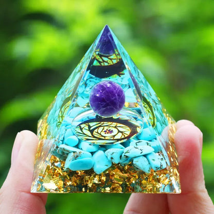 Energy Pyramid Orgonite Reiki Natural Amethyst Ball Healing Crystals Chakra Tool Ornaments Resin Stones Craft Kids Gift