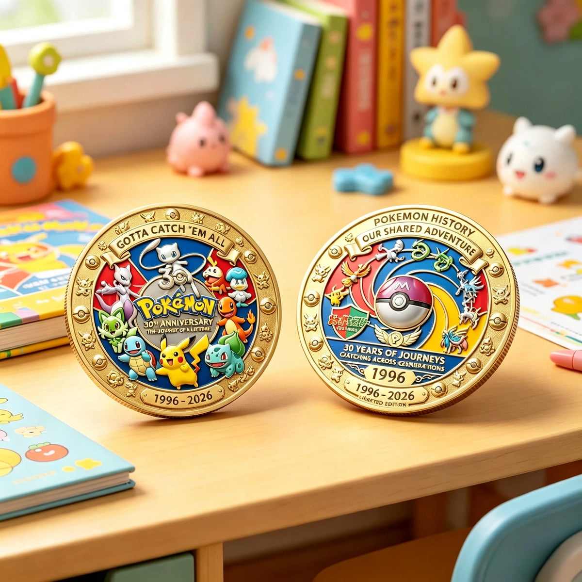 Pokemon 30th Anniversary Commemorative Coin Pikachu Gengar Mewtwo Anime Toys for Kids Gift Collection Display Decoration