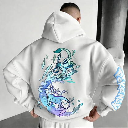 Pokémon Anime Painted Hoodie 2025 Autumn/Winter New Collection Glaceon Printed American Casual Loose Parent Child Sweater Top
