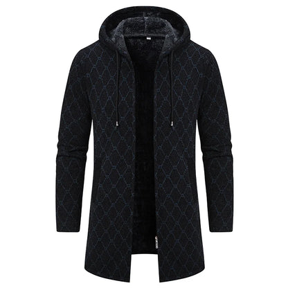 Mens Long Knit Cardigan Autumn Winter Sweater Coat Fleece Heavy Hooded Trench Coat Solid Chenille Men's Fashion Jacket