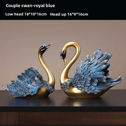 2PCS/set Couple Swan Sculpture Luxury Living Room Decor for Home Bar Cabinet TV Stand Tabletop Decoration, Multi-Scene Ornament