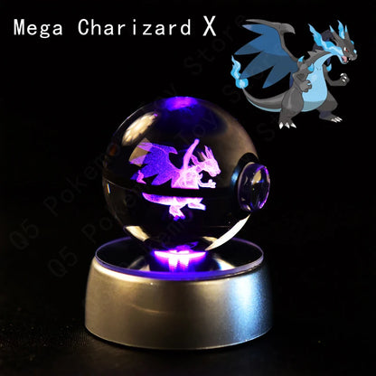Pokemon Crystal Ball 3D Pikachu Mewtwo Mew Gengar Night Light Lamp Base Pokeball Crystal Pokemon Glass Ball Figure Birthday Gift