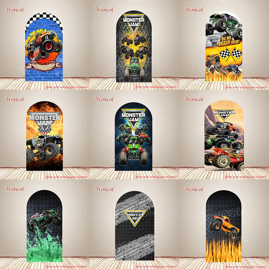 Monster Jam Trucks Arch Cover Truck Birthday Backdrop Polyester Double-Sided Monster Mutt El Toro Loco Grave Digger Arch Cover