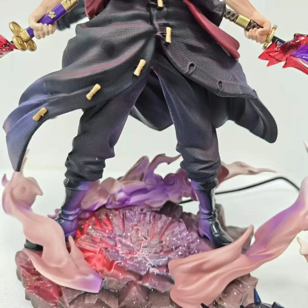 28cm/11.02inch One Piece Zoro Figure Led Base Replace Heads Roronoa Zoro Pvc Action Figures Collection Model Toys Gifts