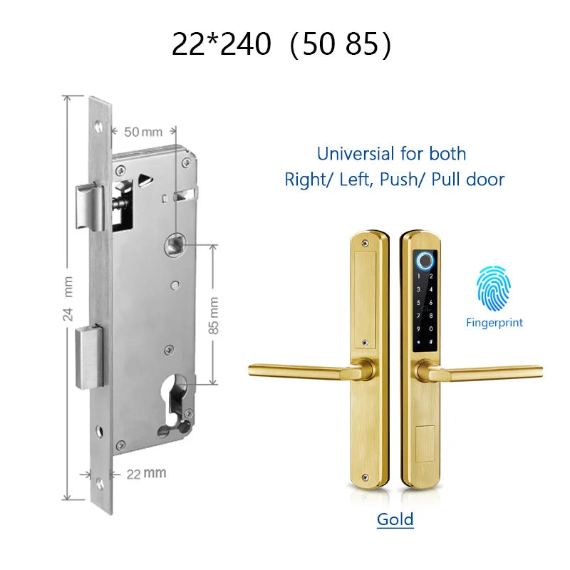 IP66 Gold Stainless Steel Sliding Glass Smart Lock Ttlock App with Google Home Aleax Fingerprint Electronic Digital Lock
