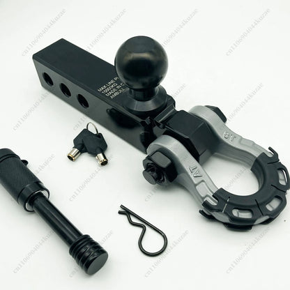 New Extended Off-Road Trailer Hitch with Ball Mount, Universal Square Receiver, High-Strength Solid Tow Hook