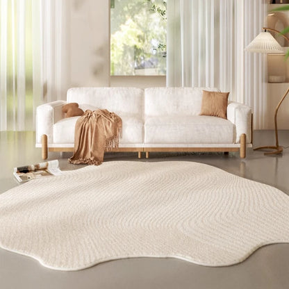 Cream Style Carpets for Living Room Luxury Bedroom Decor Stripe Carpet Irregular Shape Plush Rug Fluffy Soft Washable Thick Mat